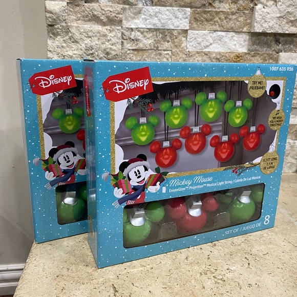 Disney 2 Box Christmas Mickey Mouse  Glow Projection 8 Ct Musical Light String - Picture 1 of 6